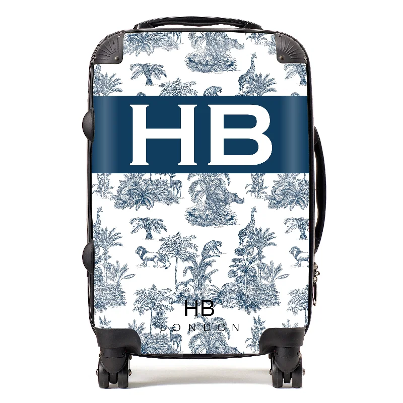 Personalised Navy Safari Toile with Original Font Initial Suitcase