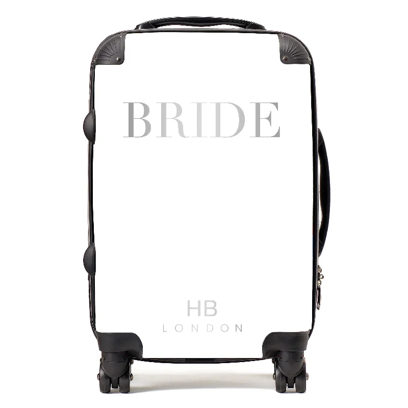 Personalised White with Silver Font BRIDE Suitcase