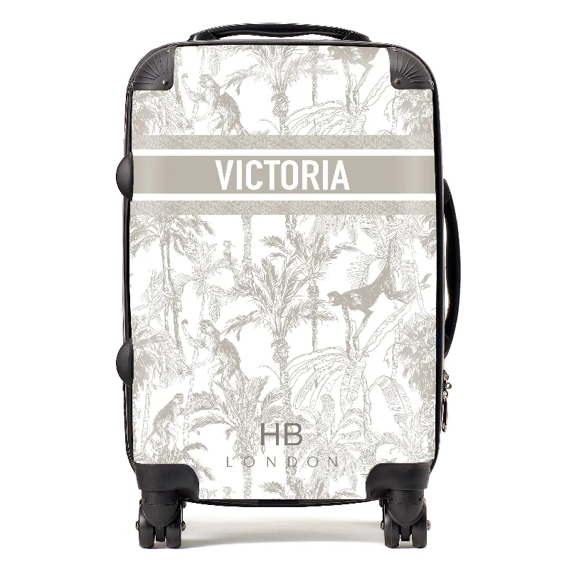 Personalised Greige Jungle Toile with Designer Font Initial Suitcase