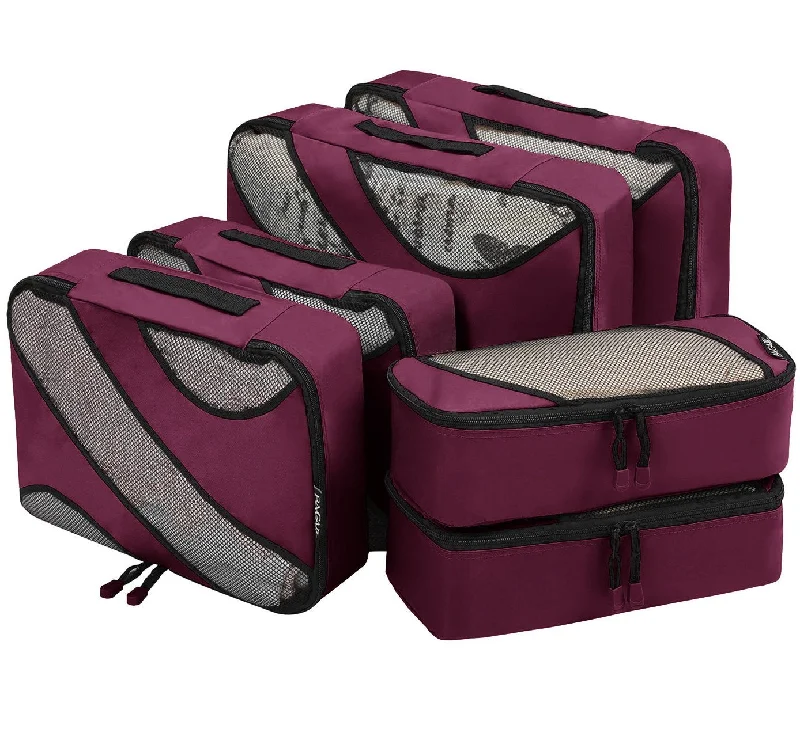 6 Set Packing Cubes,3 Various Sizes Travel Luggage Packing Organizers (Burgundy)