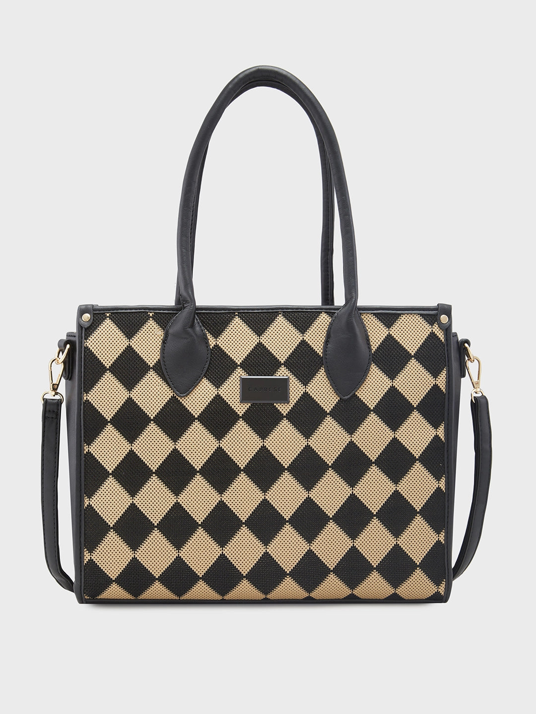 Caprese Checker Satchel Medium Black