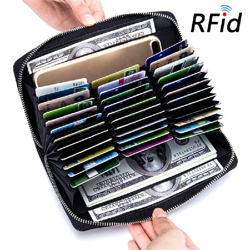 Leather Rfid Blocking Credit Card Holder Men Anti Theft Travel Passport Long Wallet Women