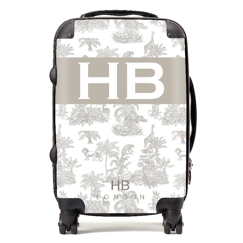 Personalised Greige Safari Toile with Original Font Initial Suitcase