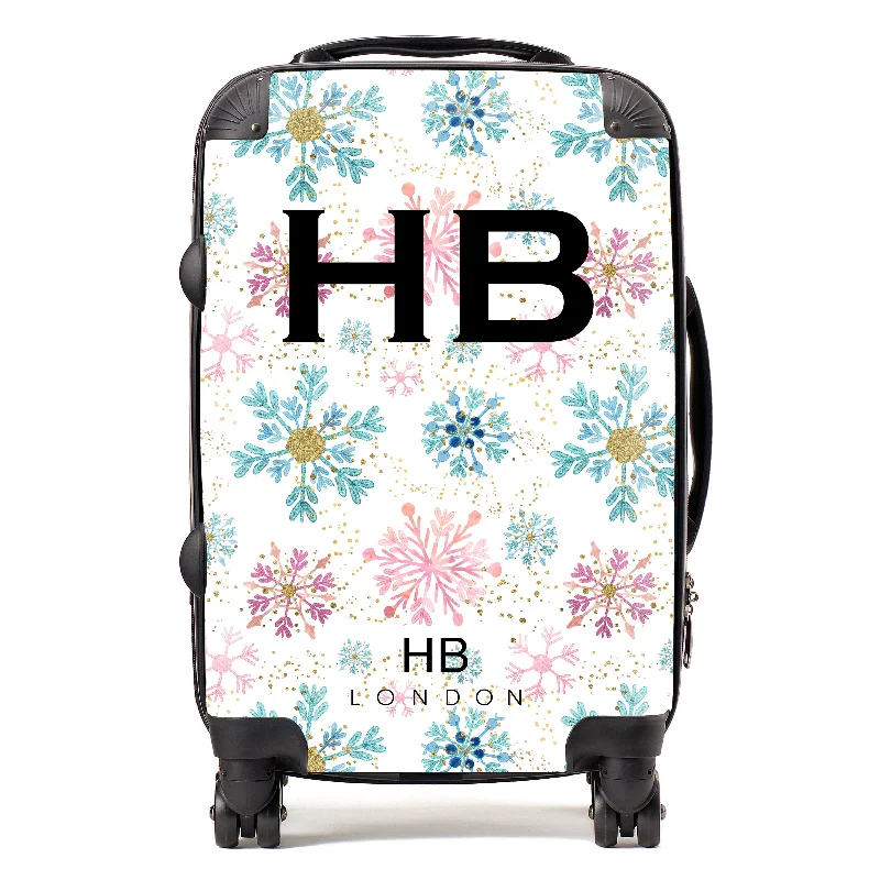 Personalised Pink and Blue Snowflake with Black Font Initial Suitcase