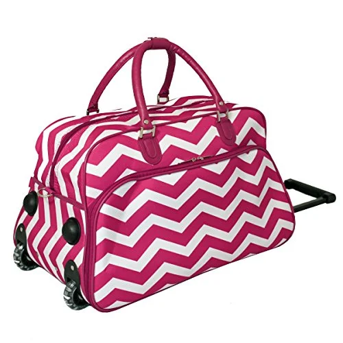 World Traveler Chevron 21-Inch Rolling Duffel Bag, Fuchsia White Chevron