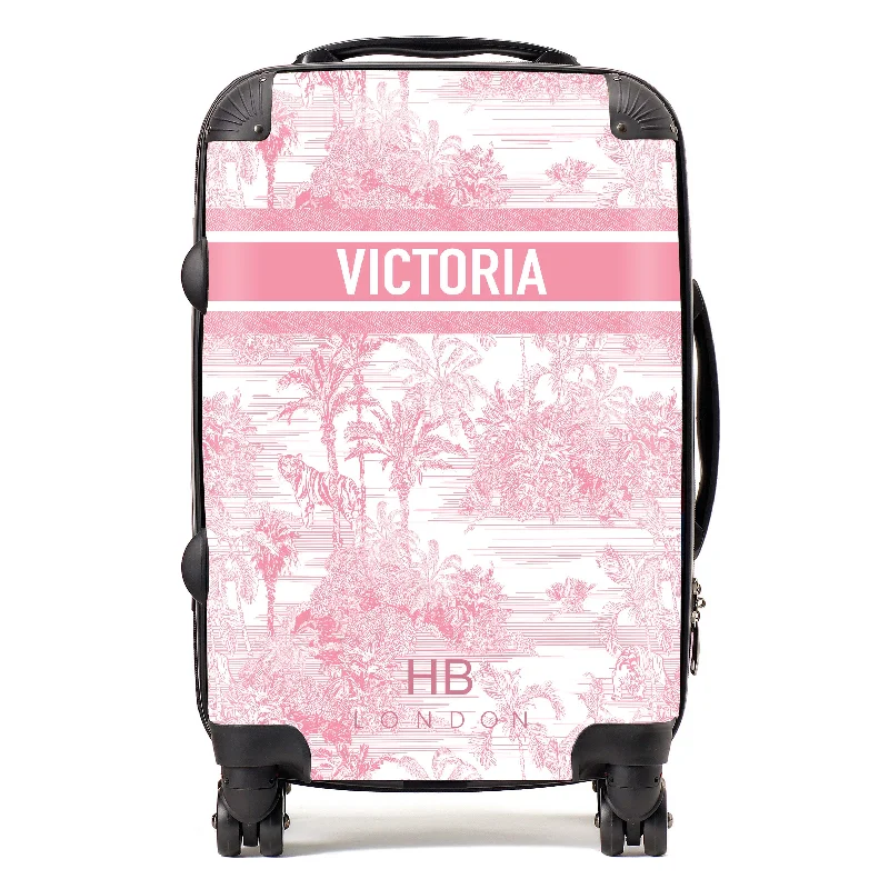 Personalised Pink Tiger Toile with Designer Font Initial Suitcase