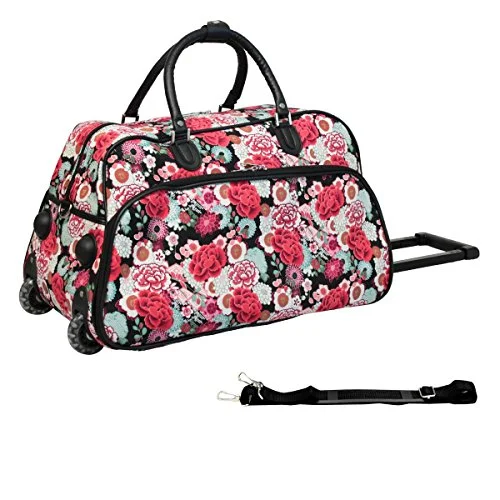 World Traveler Flowers 21-Inch Rolling Duffle Bag, Black Trim Flowers