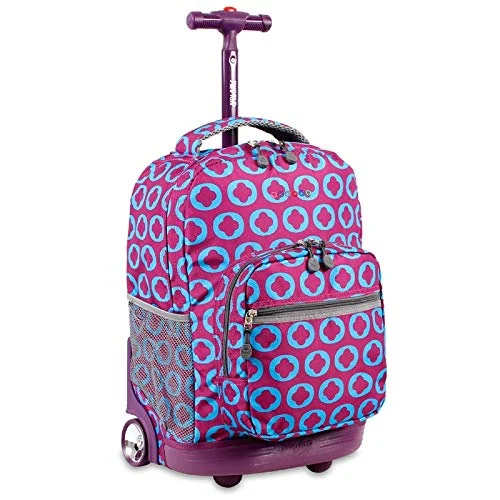 J World New York Sunrise 18-inch Rolling Backpack - Logo Purple Two-Tone Polyester Checkpoint-Friendly Adjustable Strap Lined Water Resistant