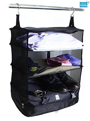 Stow-N-Go Portable Luggage System - Large - Black, Packable Hanging Travel Shelves And Packing Cube