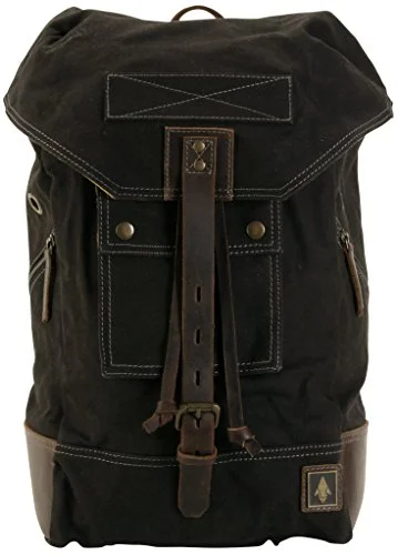 Damndog Canvas & Leather Rucksack Backpack - Tar Black