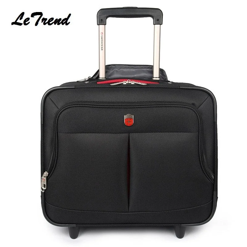 Letrend New High Quality Nylon Travel Multi-Function Luggage Hand Trolley Men Boarding Suitcase