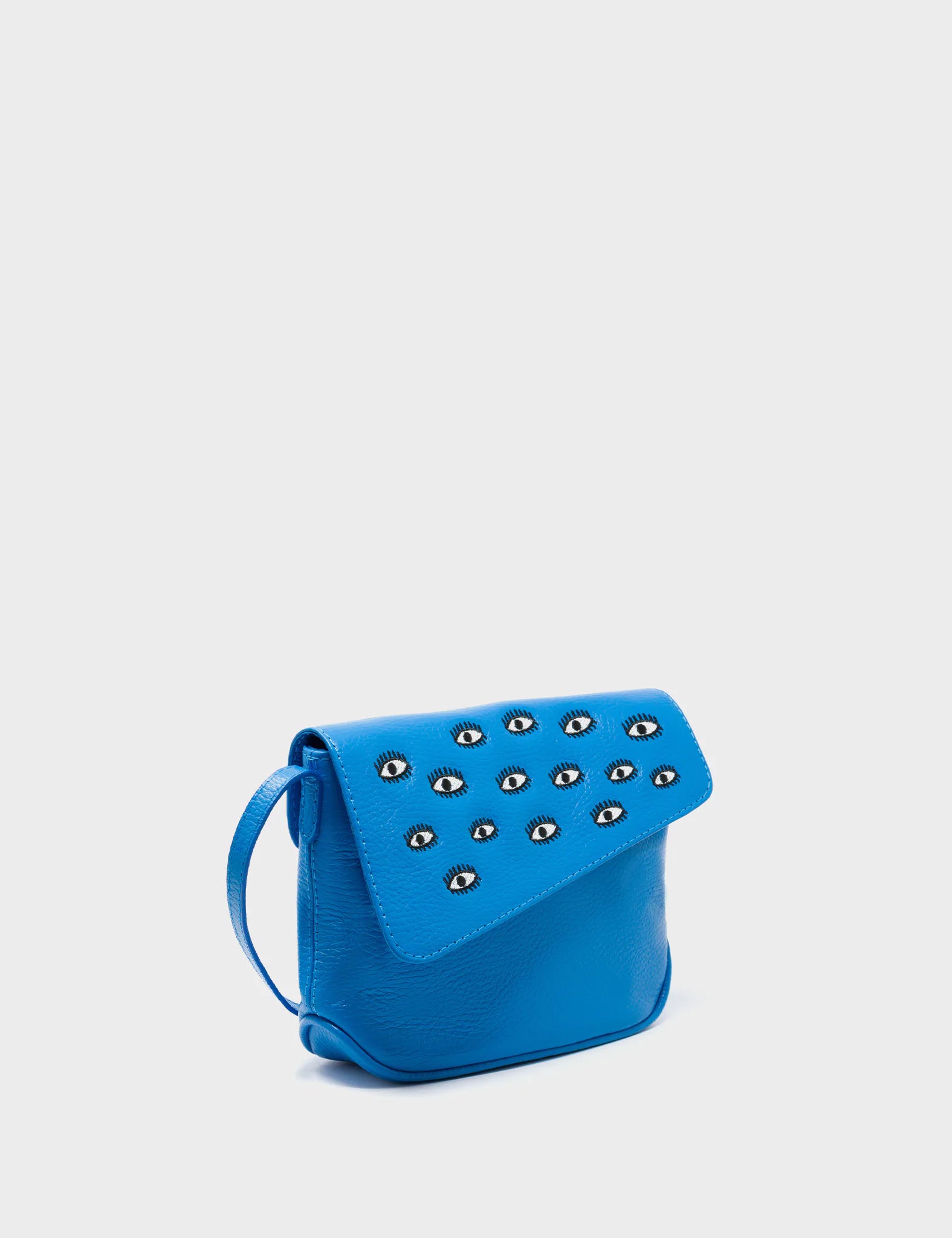 Bruno Mini Crossbody Ibiza Blue Leather Bag - All Over Eyes Embroidery