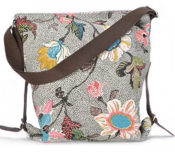 Flower Linen Shoulder Bag Grey S