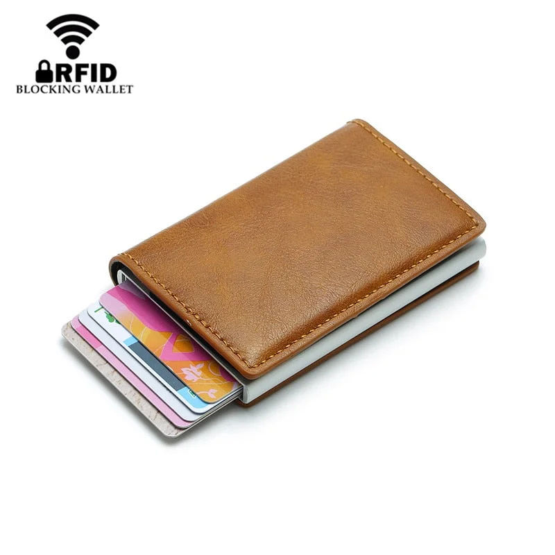 New Fashion Anti Rfid Blocking Men'S Credit Card Holder Leather Small Wallet Id Bank Card Case