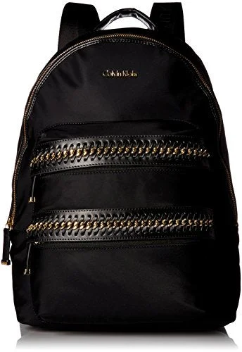 Calvin Klein Florence Nylon Woven Chain Pocket Backpack, Blk/Gold