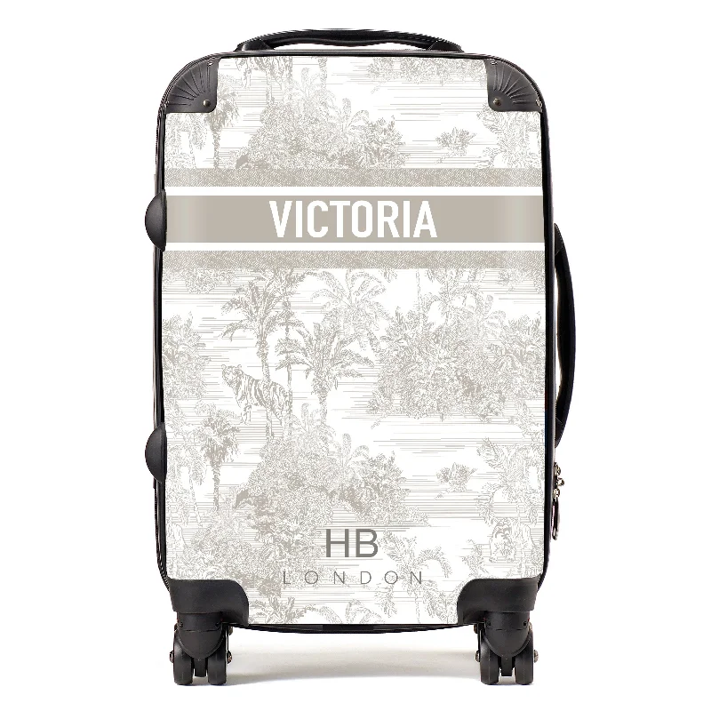 Personalised Greige Tiger Toile with Designer Font Initial Suitcase