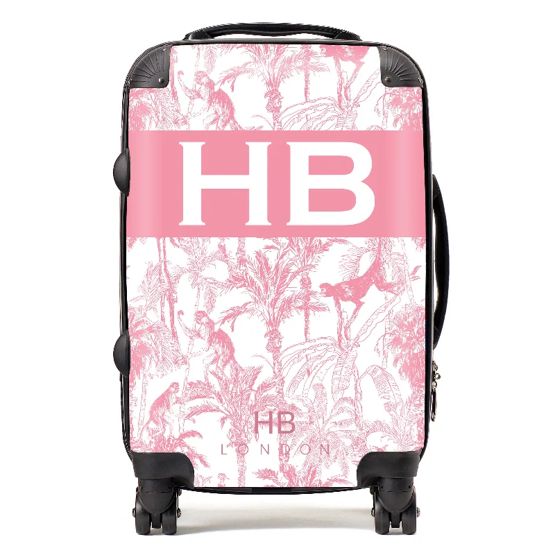 Personalised Pink Jungle Toile with Original Font Initial Suitcase