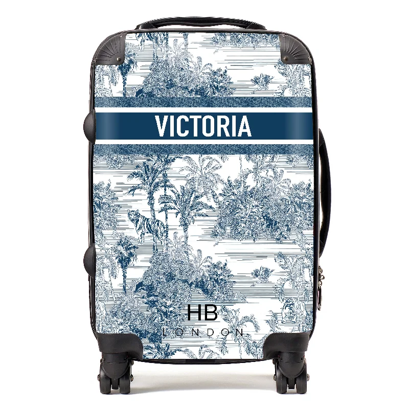 Personalised Navy Tiger Toile with Designer Font Initial Suitcase