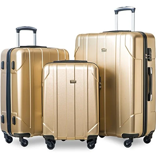 Merax 3 Piece P.E.T Luggage Set Eco-Friendly Light Weight Spinner Suitcase (Gold)