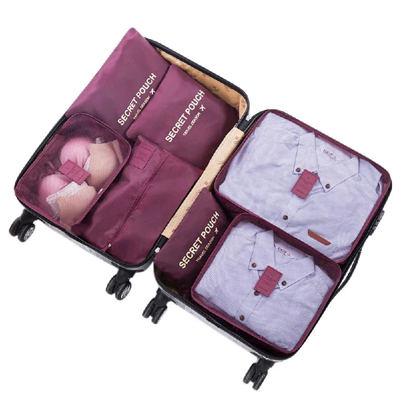 Sackorange 7 Set Travel Storage Bags Packing cubes Multi-functional Clothing Sorting Packages,Travel Packing Pouches,Luggage Organizer (Wine red)