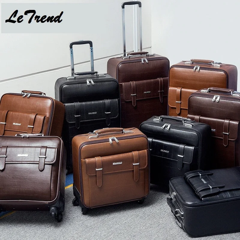 Letrend New Pvc High Wheel Luggage Metal Trolley Bag Men Hand Trolley Men Large Capacity Travel