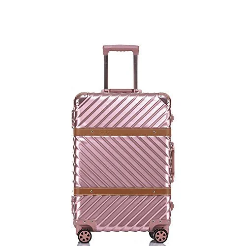 Travel Luggage, Aluminum Frame Hardside Suitcase With Detachable Spinner Wheels 20 Inch Rose Gold