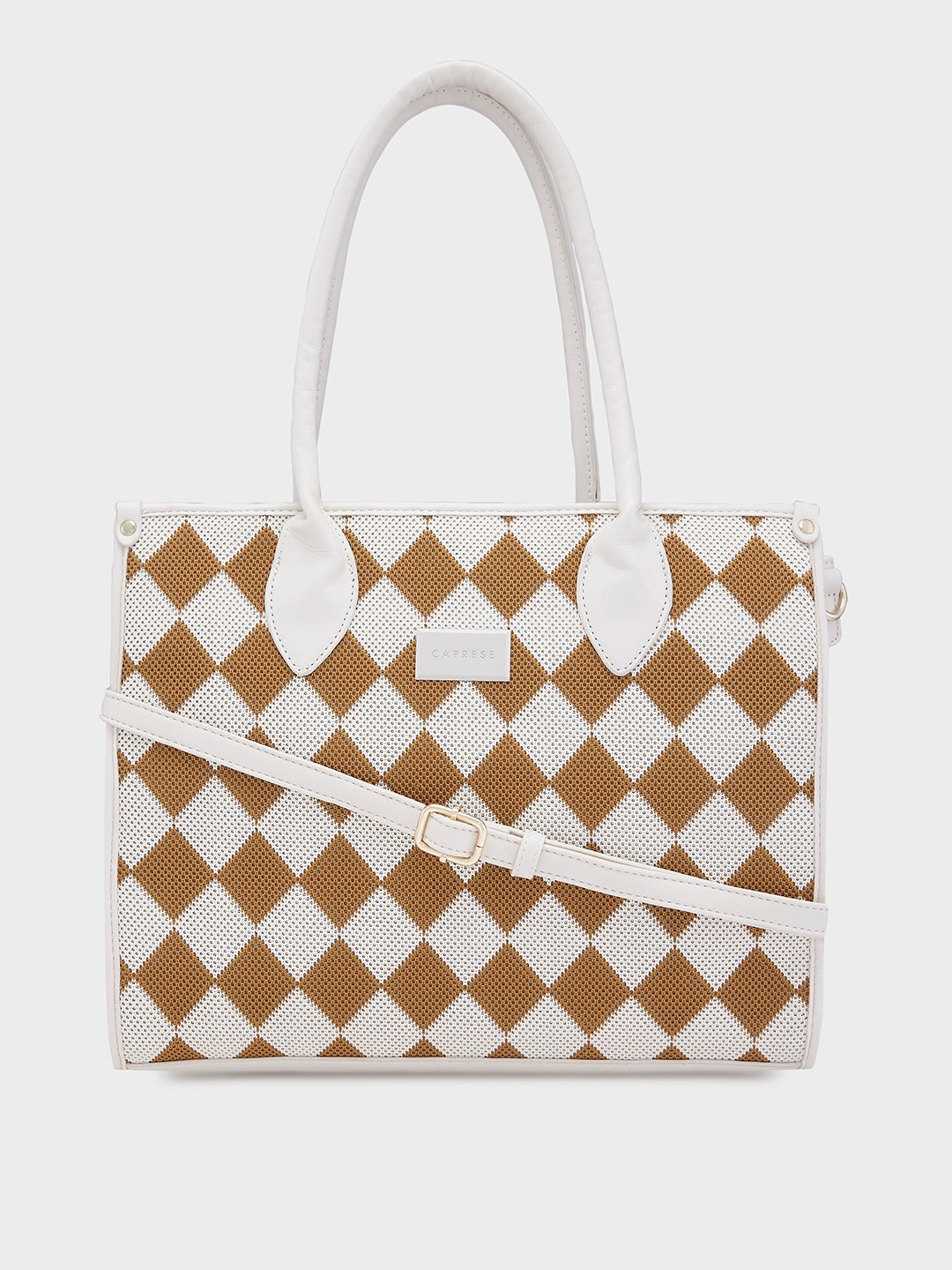 Caprese Checker Satchel Medium Cream