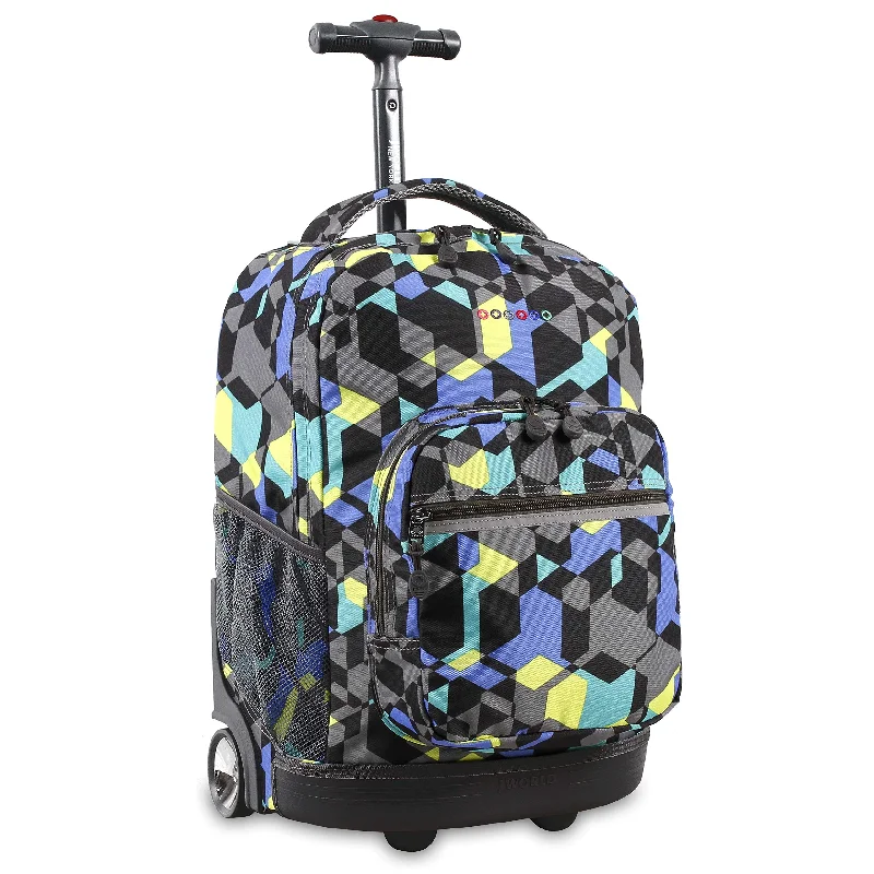 J World New York Sunrise 18-inch Rolling Backpack - Cubes Multi Color Geometric Aluminum Plastic Multi-Compartment Adjustable Strap