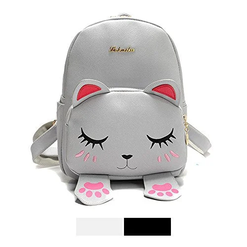 Mini Backpack For Girls Cute Cat Design Fashion Leather Bag Women Casual Fashion(Grey)