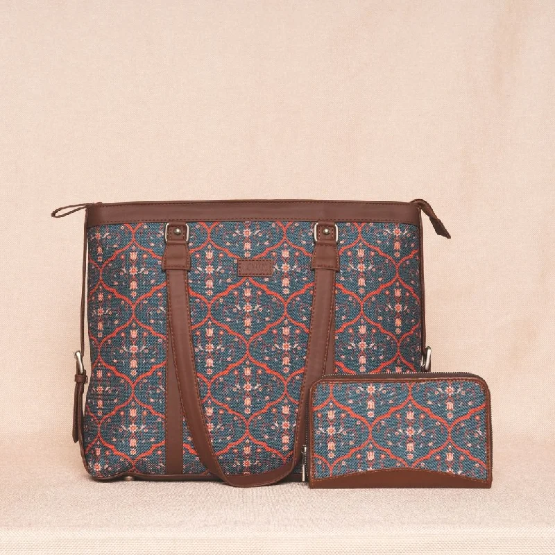 Sheesh Mahal Jaali Motif- Office Bag & Chain Wallet Combo